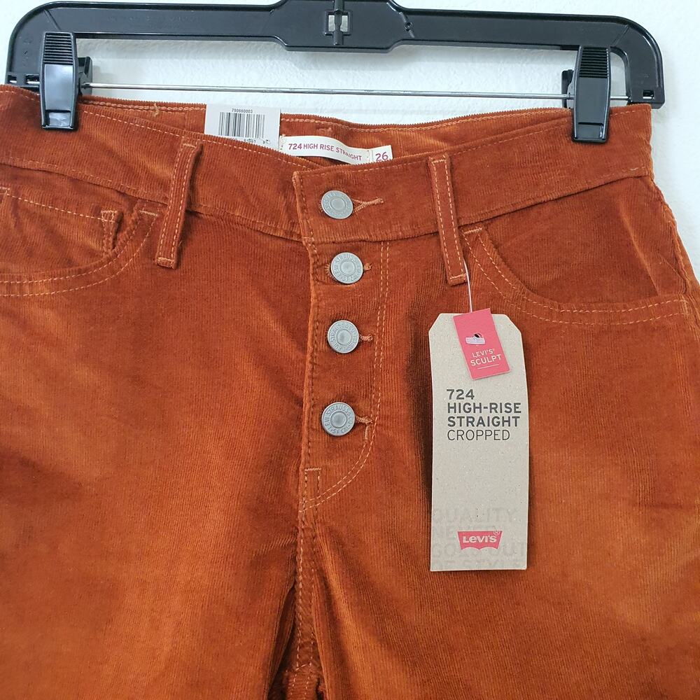 Levi's 724 Orange High Rise Straight Cropped Corduroy Pants Women's Size W26 - Picture 7 of 12